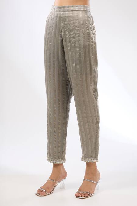 Buy Priyal Prakash Grey Dupatta Silk Organza, Kurta And Pant Chanderi & Stripe Embroidered Set Online at Aza Fashions Buy_Priyal Prakash_Grey Dupatta Silk Organza, Kurta And Pant Chanderi & Stripe Embroidered Set _Online_at_Aza_Fashions