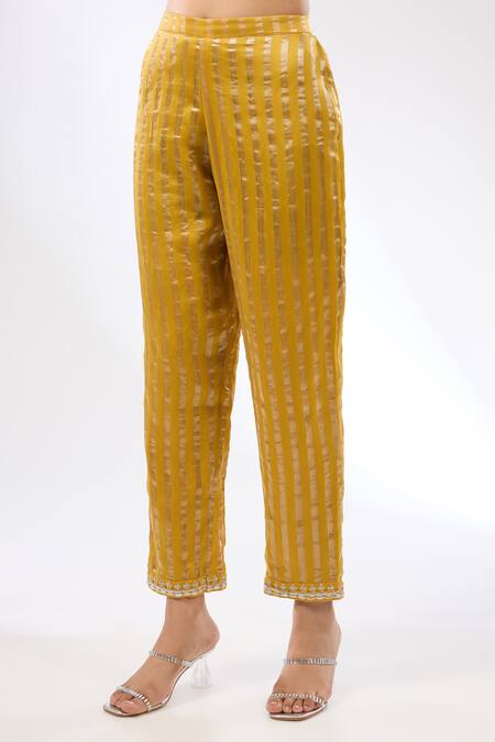 Buy Priyal Prakash Yellow Dupatta Silk Organza, Kurta And Pant Chanderi Gota & Stripe Work Set Online at Aza Fashions Buy_Priyal Prakash_Yellow Dupatta Silk Organza, Kurta And Pant Chanderi Gota & Stripe Work Set _Online_at_Aza_Fashions