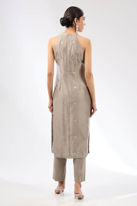 Shop Priyal Prakash Grey Dupatta Silk Organza, Kurta Chanderi, Pant Cotton, And Embroidered Set at Aza Fashions Shop_Priyal Prakash_Grey Dupatta Silk Organza, Kurta Chanderi, Pant Cotton, And Embroidered Set _at_Aza_Fashions