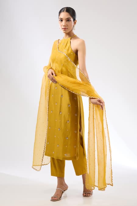 Buy Priyal Prakash Yellow Dupatta Silk Organza, Kurta Chanderi, Pant And Motif Embroidered Set Online at Aza Fashions Buy_Priyal Prakash_Yellow Dupatta Silk Organza, Kurta Chanderi, Pant And Motif Embroidered Set _Online_at_Aza_Fashions