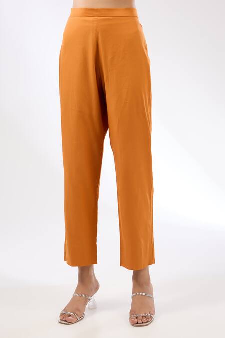 Priyal Prakash Orange Chanderi, Cotton, Silk Organza Embroidery, Zari Gota Patti Kurta Pant Set Online at Aza Fashions Priyal Prakash_Orange Chanderi, Cotton, Silk Organza Embroidery, Zari Gota Patti Kurta Pant Set _Online_at_Aza_Fashions