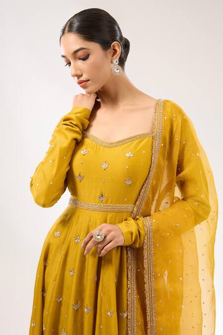 Buy Priyal Prakash Yellow Chanderi, Cotton, Silk Organza Gota Zardozi Embroidered Anarkali Set Online at Aza Fashions Buy_Priyal Prakash_Yellow Chanderi, Cotton, Silk Organza Gota Zardozi Embroidered Anarkali Set _Online_at_Aza_Fashions