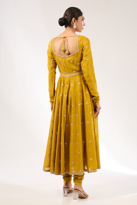 Shop Priyal Prakash Yellow Chanderi, Cotton, Silk Organza Gota Zardozi Embroidered Anarkali Set at Aza Fashions Shop_Priyal Prakash_Yellow Chanderi, Cotton, Silk Organza Gota Zardozi Embroidered Anarkali Set _at_Aza_Fashions