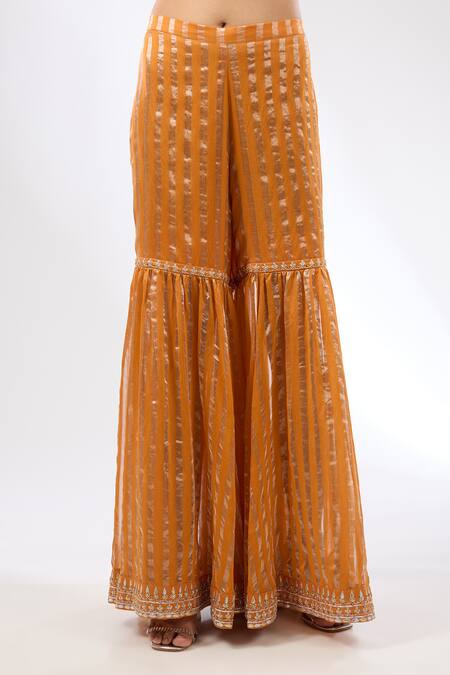 Buy Priyal Prakash Orange Chanderi, Cotton, Silk Organza Gota Embroidered Kurta Gharara Set Online at Aza Fashions Buy_Priyal Prakash_Orange Chanderi, Cotton, Silk Organza Gota Embroidered Kurta Gharara Set _Online_at_Aza_Fashions