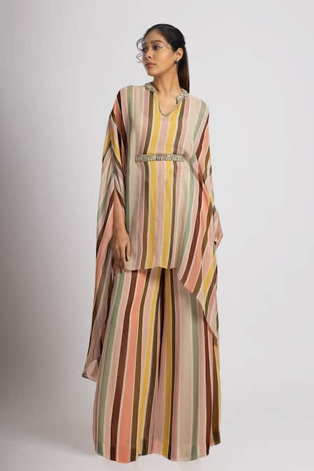 Rajat K Tangri Multicolor Stripe Print Kaftan Set 