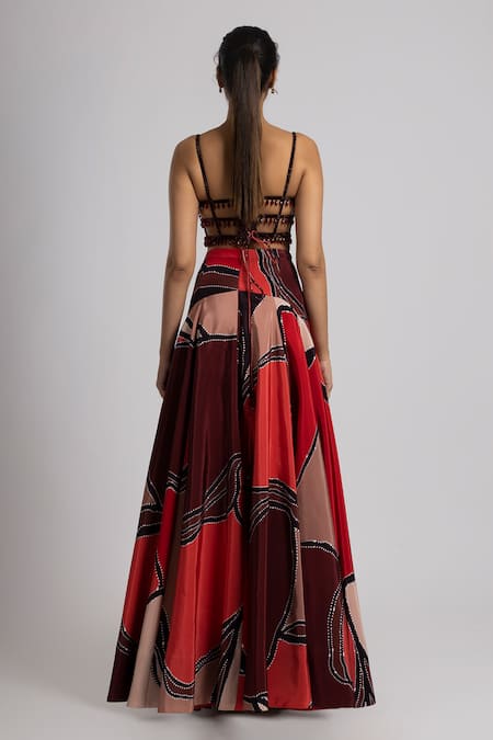 Shop Rajat K Tangri Multi Color Crepe Crystal, Sequin, Ameoba Amoeba Print Corset With Skirt at Aza Fashions Shop_Rajat K Tangri_Multi Color Crepe Crystal, Sequin, Ameoba Amoeba Print Corset With Skirt _at_Aza_Fashions