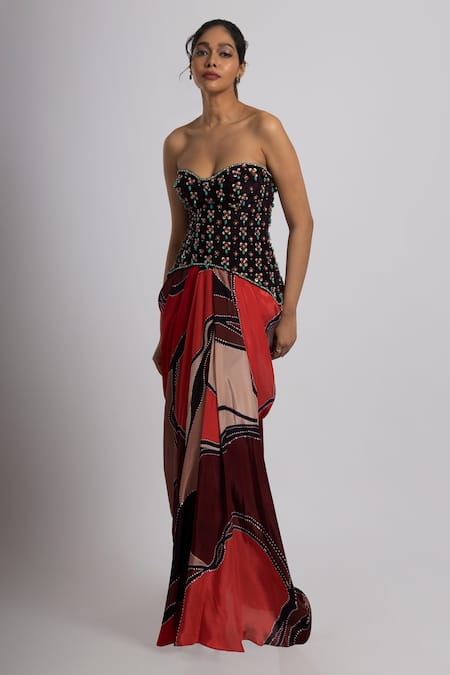 Rajat K Tangri Crystal Embellished Corset & Printed Skirt 