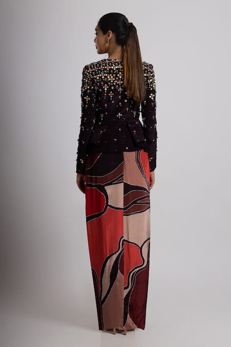 Rajat K Tangri Crystal Embellished Peplum Jacket Set 