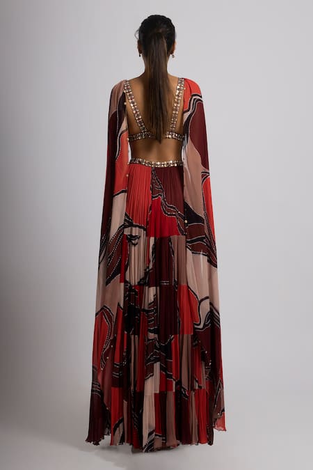 Rajat K Tangri Multicolor Amoeba Printed Tiered Lehenga Set 