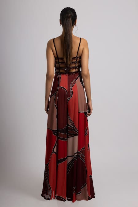 Rajat K Tangri Multicolored Beaded Tassel Corset Jumpsuit 
