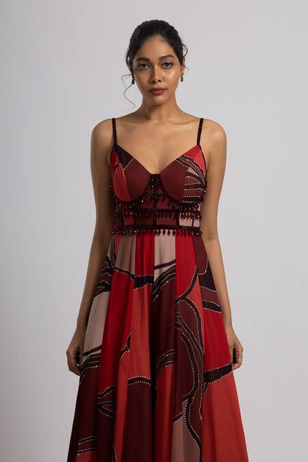 Rajat K Tangri Multi Color Georgette Beads Sweetheart Neck Multicolored Tassel Corset Jumpsuit Online at Aza Fashions Rajat K Tangri_Multi Color Georgette Beads Sweetheart Neck Multicolored Tassel Corset Jumpsuit _Online_at_Aza_Fashions