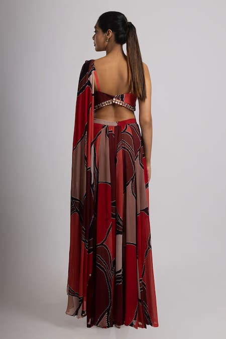 Rajat K Tangri Amoeba Mirror Embroidered Cowl Top Set 