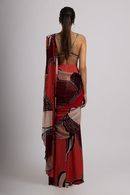 Rajat K Tangri Abstract Pattern Multi Color Saree & Blouse 