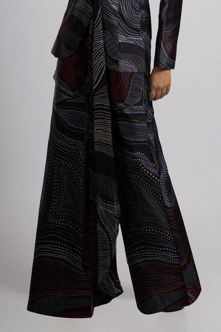 Buy_Rajat K Tangri_Black Georgette, Tafetta Sequin, Bead Lapel Abstract Pattern Jacket And Pant Set _Online_at_Aza_Fashions