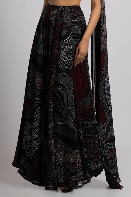 Buy_Rajat K Tangri_Black Crepe, Georgette Beads, Embroidery Beaded Tassel Cowl Top And Pant Set _Online_at_Aza_Fashions