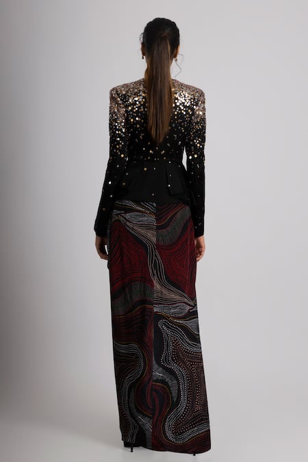 Rajat K Tangri Embroidered Peplum Jacket & Draped Skirt Set 