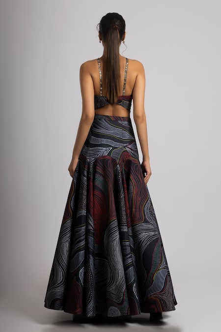 Rajat K Tangri Chain Embroidered Blouse & Flared Skirt Set 