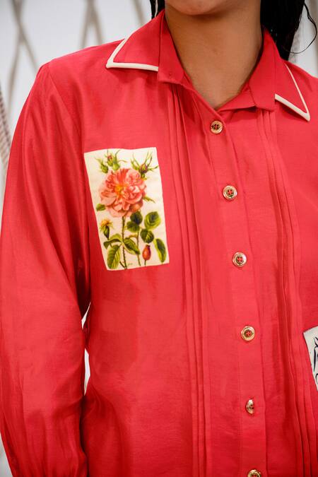 The Dramebaaz CO_Red Chanderi Cluster Pattern Bell Bottom Trouser _at_Aza_Fashions