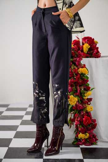 The Dramebaaz CO Off White Chanderi V-neck Vintage Floral Print Waistcoat And Trouser Set at Aza Fashions The Dramebaaz CO_Off White Chanderi V-neck Vintage Floral Print Waistcoat And Trouser Set _at_Aza_Fashions