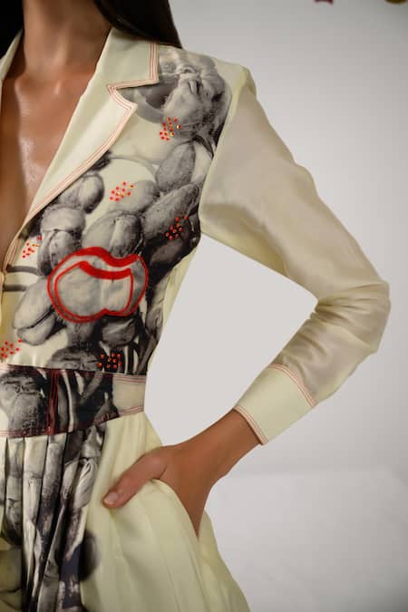 The Dramebaaz CO Off White Chanderi Beads, Embroidery Collared Floral Dress Online at Aza Fashions The Dramebaaz CO_Off White Chanderi Beads, Embroidery Collared Floral Dress _Online_at_Aza_Fashions