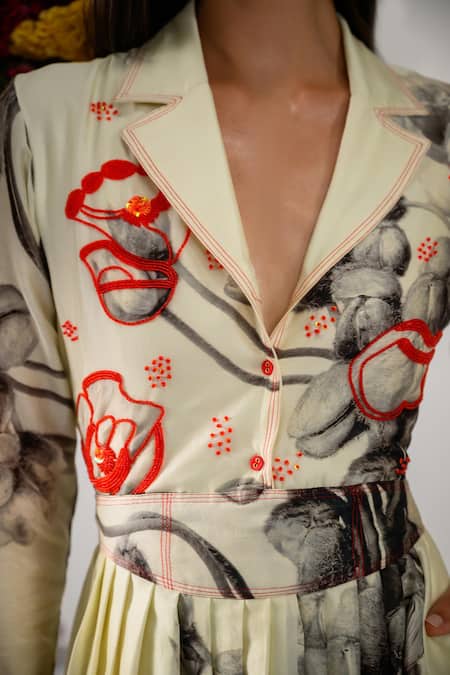 Shop The Dramebaaz CO Off White Chanderi Beads, Embroidery Collared Floral Dress Online at Aza Fashions Shop_The Dramebaaz CO_Off White Chanderi Beads, Embroidery Collared Floral Dress _Online_at_Aza_Fashions