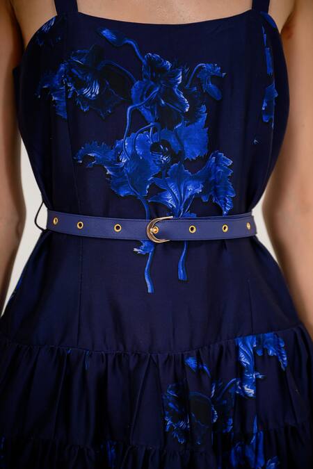 The Dramebaaz CO Blue Chanderi Floral Square Neck Oxford Printed Tiered Dress Online at Aza Fashions The Dramebaaz CO_Blue Chanderi Floral Square Neck Oxford Printed Tiered Dress _Online_at_Aza_Fashions