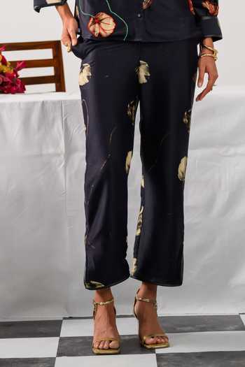 The Dramebaaz CO_Black Chanderi Sequin, Bead, Vintage Floral Fleur Print Shirt And Trouser Set _Online_at_Aza_Fashions