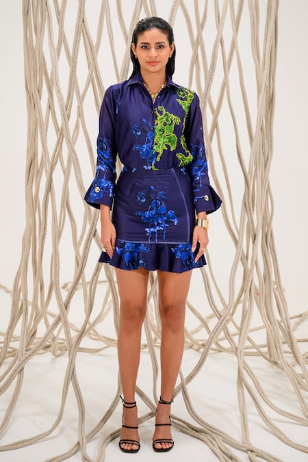 The Dramebaaz Co Twilight Reef Print Shirt & Skirt Set 