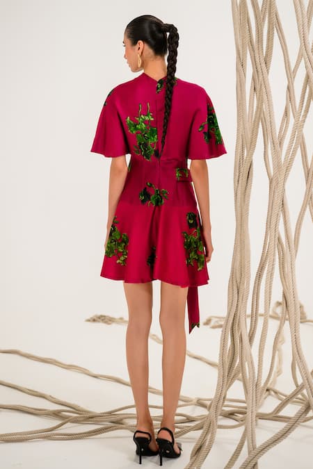 The Dramebaaz CO Berry Fizz Beach Chanderi Printed Dress 