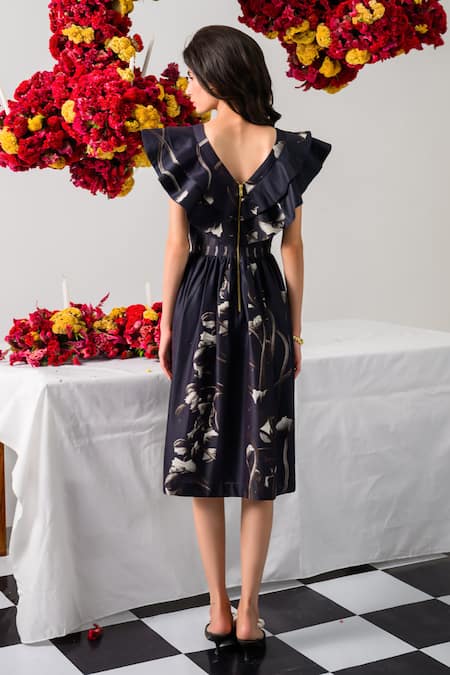 The Dramebaaz CO Victorian Petals Print Ruffle Dress 