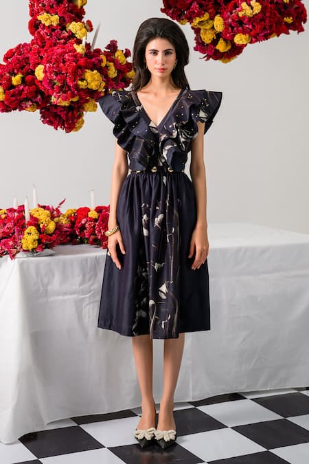 The Dramebaaz Co Victorian Petals Print Ruffle Dress 