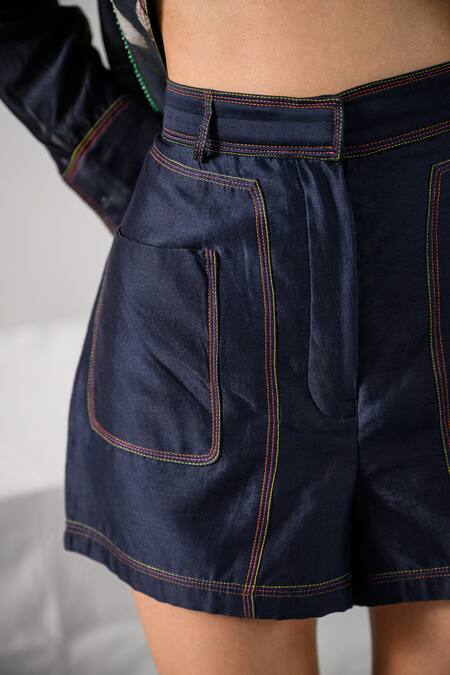 Buy The Dramebaaz CO Black Chanderi Heirloom Pocketed Shorts Online at Aza Fashions Buy_The Dramebaaz CO_Black Chanderi Heirloom Pocketed Shorts_Online_at_Aza_Fashions