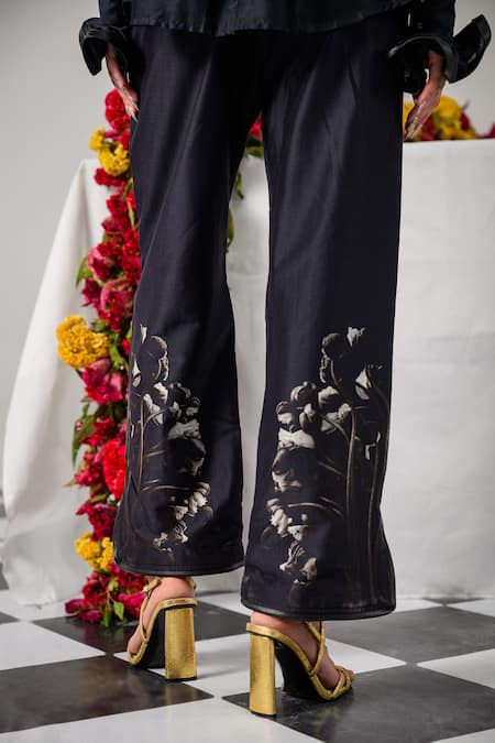 The Dramebaaz CO_Black Chanderi Floral, Abstract Web Lapel Interwine Print Blazer With Pant _Online_at_Aza_Fashions