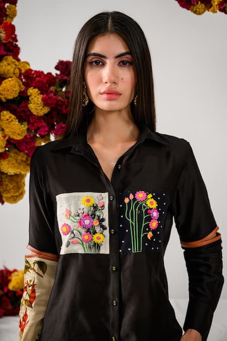 The Dramebaaz Co Bouquet Floral Embroidered Shirt 