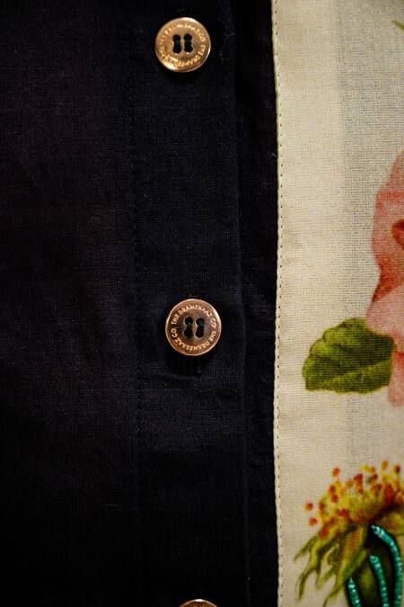 The Dramebaaz CO_Black Chanderi Beads, Rose Closed Petal Poetry Floral Print Shirt _at_Aza_Fashions