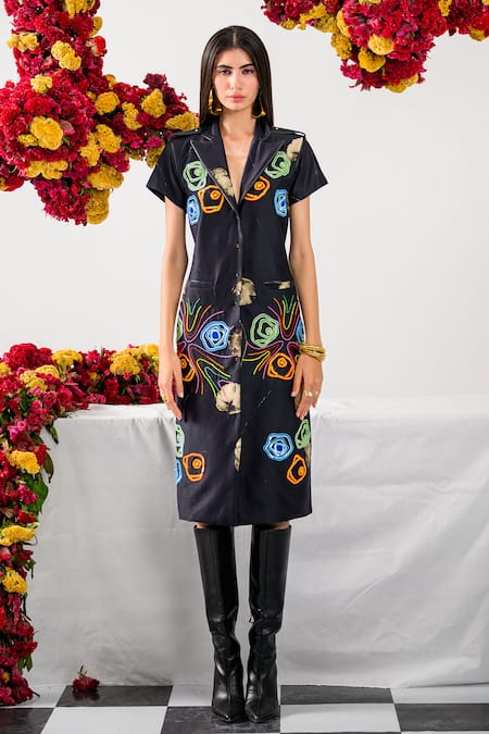 The Dramebaaz Co Aurora Floral Embroidered Trench Dress 