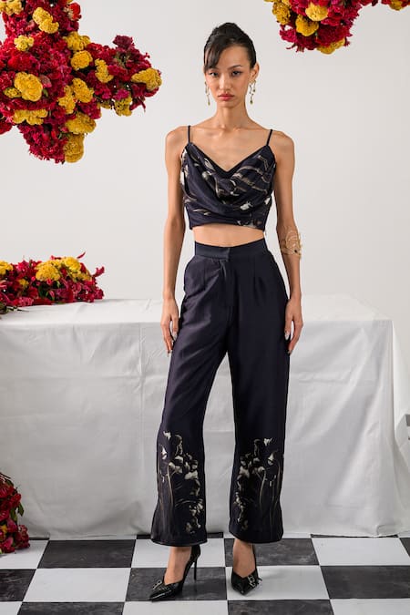 The Dramebaaz Co Midnight Monarch Floral Print Bustier With Pant 