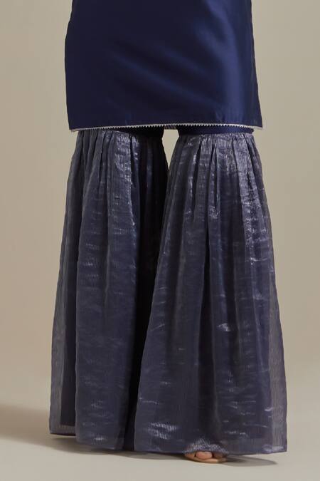 Vinusto Blue Handloom Cotton, Chanderi Zari, Gota Patti, Short Kurta And Gharara Set at Aza Fashions Vinusto_Blue Handloom Cotton, Chanderi Zari, Gota Patti, Short Kurta And Gharara Set _at_Aza_Fashions