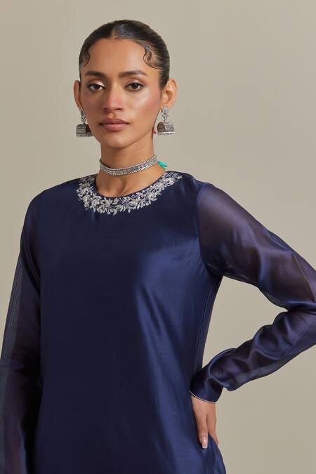 Buy Vinusto Blue Handloom Cotton, Chanderi Zari, Gota Patti, Short Kurta And Gharara Set Buy_Vinusto_Blue Handloom Cotton, Chanderi Zari, Gota Patti, Short Kurta And Gharara Set