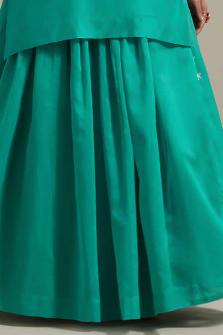 Buy Vinusto Blue Chanderi Embroidery, Lace Split Floral Handwoven Short Kurta With Skirt Online at Aza Fashions Buy_Vinusto_Blue Chanderi Embroidery, Lace Split Floral Handwoven Short Kurta With Skirt _Online_at_Aza_Fashions