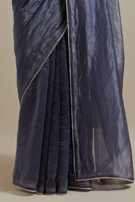 Buy_Vinusto_Blue , Silk Handwoven Stripe Saree With Embroidered Blouse _Online_at_Aza_Fashions