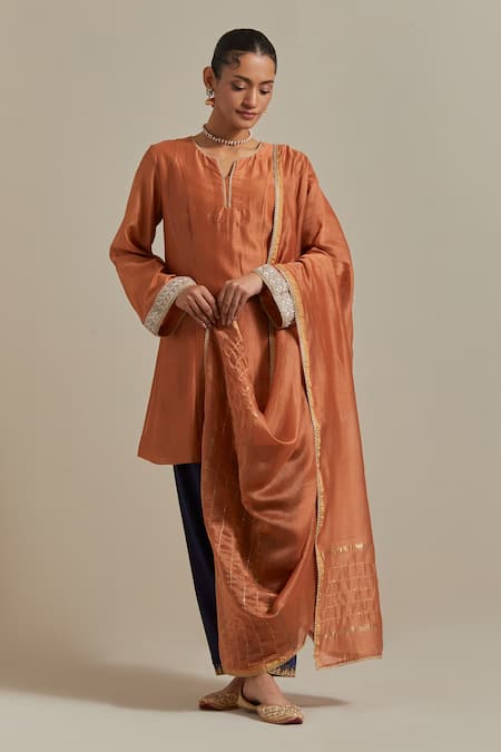 Vinusto Handwoven Chanderi Embroidered A-Line Kurta & Salwar Set 