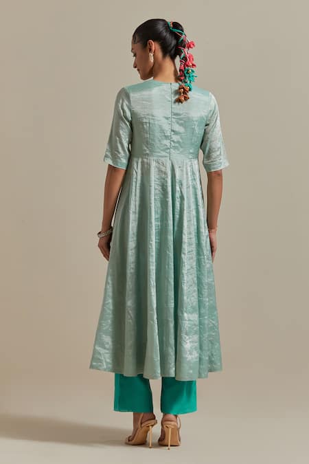 Vinusto Handwoven Zari Silk Panelled Anarkali & Pant Set 