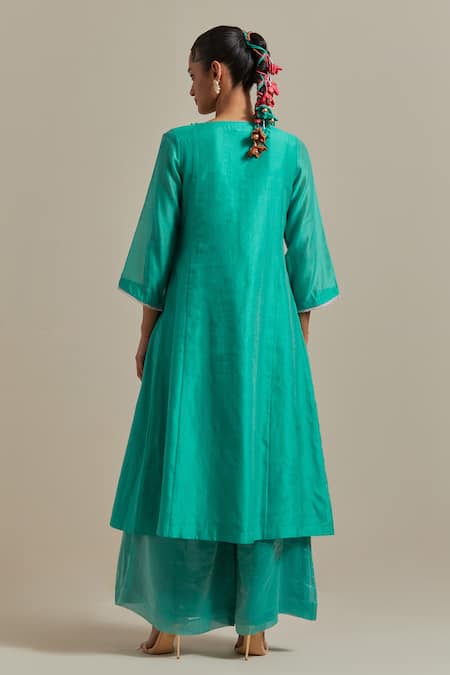Vinusto Zardosi Embroidered A-Line Kurta & Palazzo Set 
