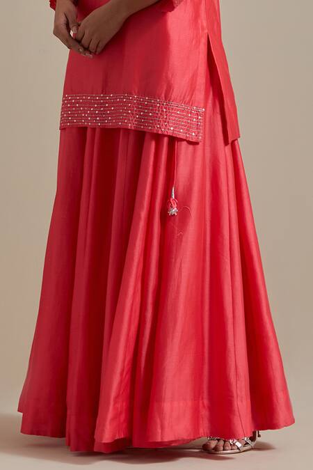 Buy Vinusto Pink Handloom Cotton, Chanderi Zari Embroidered Handwoven Short Kurta With Skirt Online at Aza Fashions Buy_Vinusto_Pink Handloom Cotton, Chanderi Zari Embroidered Handwoven Short Kurta With Skirt _Online_at_Aza_Fashions