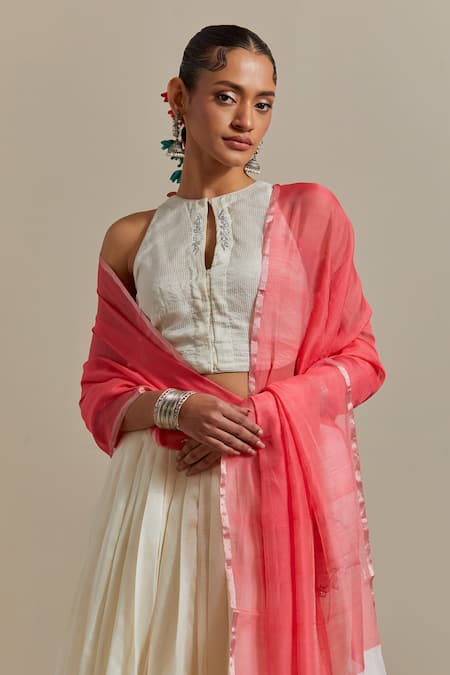 Buy_Vinusto_Multi Color Chanderi, Silk Embroidery, Handwoven Layered Lehenga Blouse Set _Online_at_Aza_Fashions