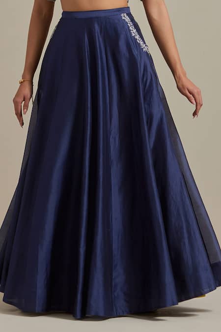 Buy Vinusto Blue Handloom Cotton, Chanderi Sequins, Zari, Embroidered Panelled Lehenga Set Online at Aza Fashions Buy_Vinusto_Blue Handloom Cotton, Chanderi Sequins, Zari, Embroidered Panelled Lehenga Set _Online_at_Aza_Fashions