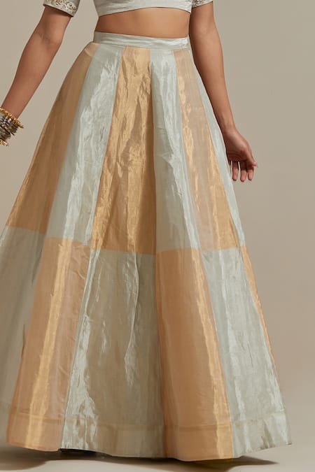 Buy Vinusto Silver Tissue, Handloom Cotton Embroidery, Zari Color Blocked Lehenga Blouse Set Online at Aza Fashions Buy_Vinusto_Silver Tissue, Handloom Cotton Embroidery, Zari Color Blocked Lehenga Blouse Set _Online_at_Aza_Fashions