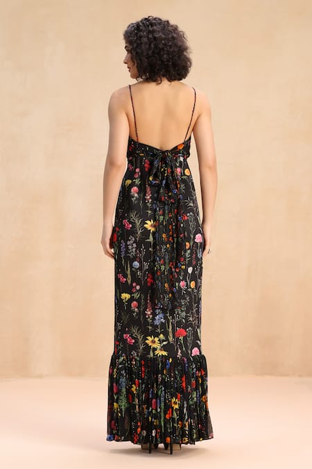 Payal Jain Plunge V Neck Botanic Maxi Dress 