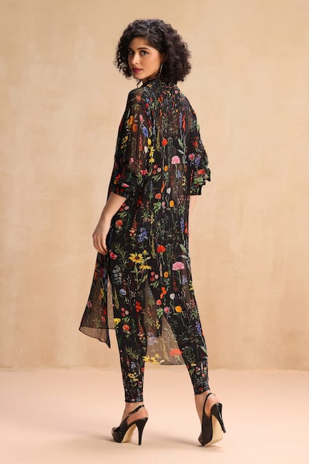 Payal Jain Botanic Patterned Black Shirt Tunic 